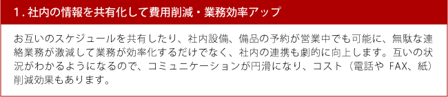 １.社内の情報を共有化して費用削減・業務効率アップ